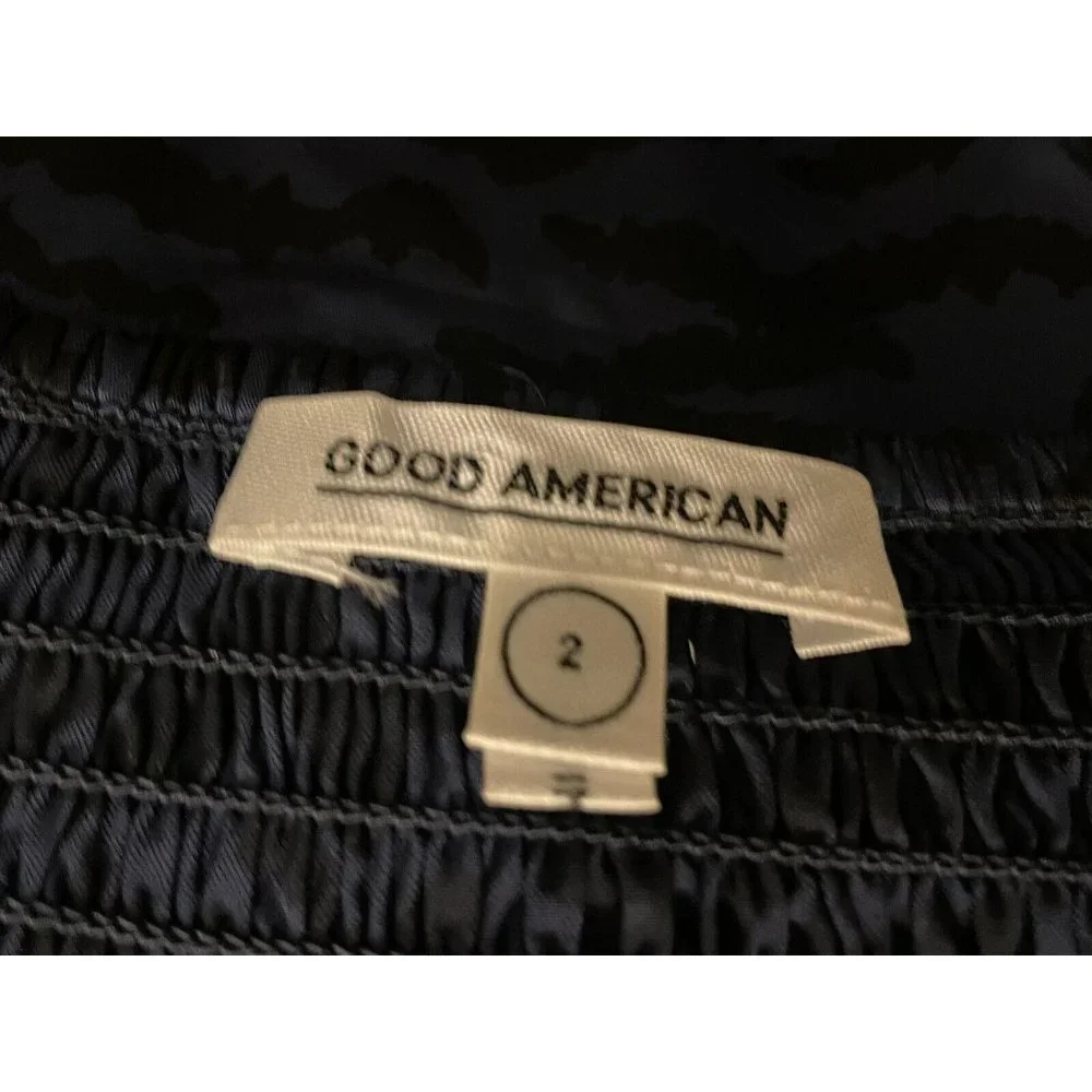 NWT Good American Corset Style Navy Black Zebra Print Puff Sleeve‎ Maxi Dress  2
